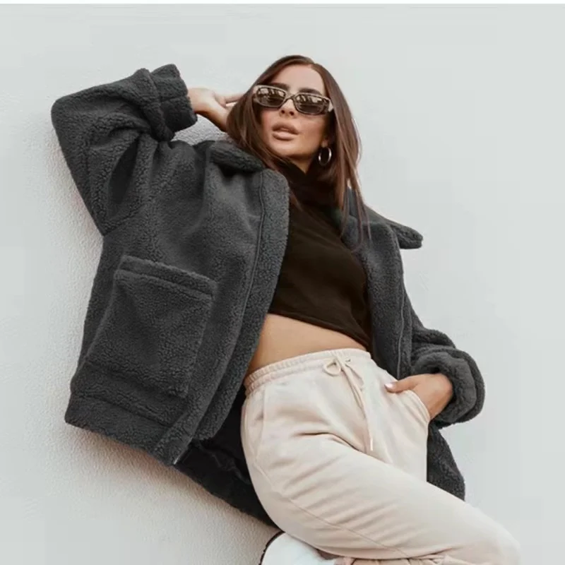 Женский кардиган с плюшевой подкладкой куртка длинным рукавом повседневный