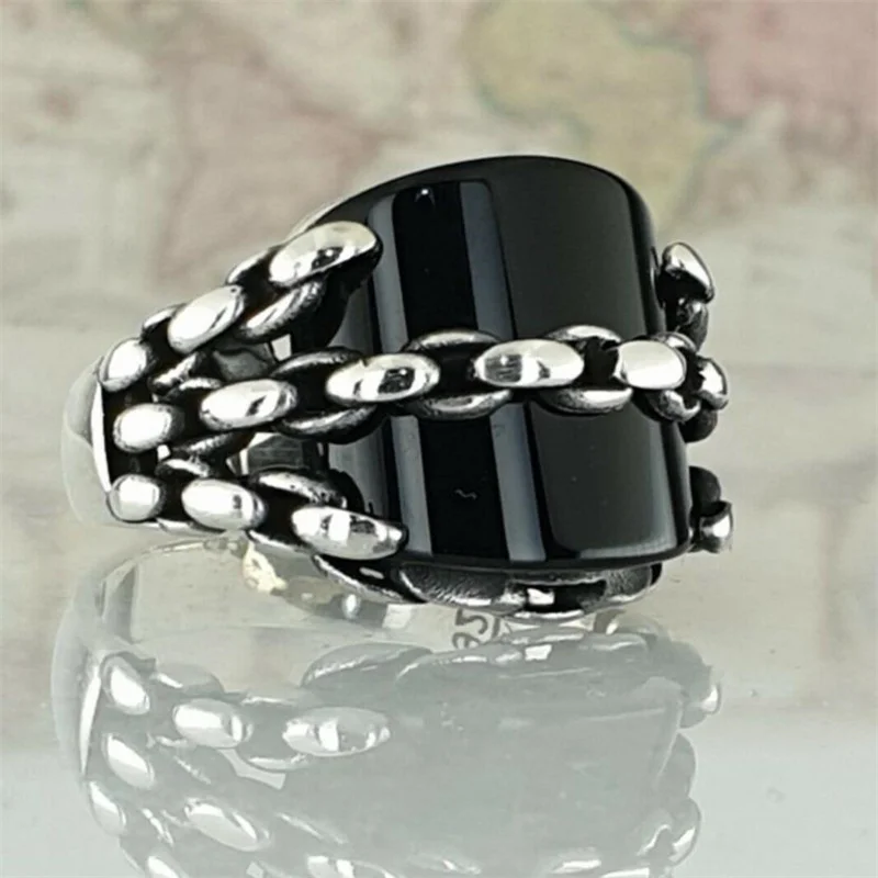 

Creative Geometric Enamel Chain Ring For Men Party Wdiing Anniversary Jewelry Male Rings Accessories Wholesale Size 6-13
