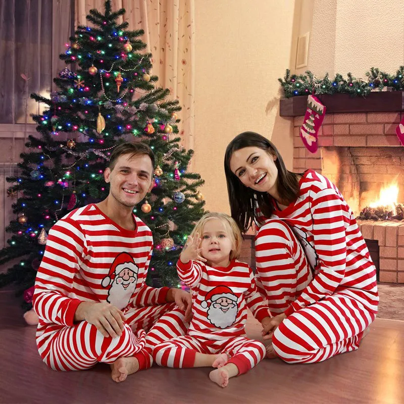 

Family Christmas Pajamas Outfits Set Xmas Santa claus Family Matching Clothes Outfit Dad Mommy Me Kids Pyjamas Stripe 2PCS Sets