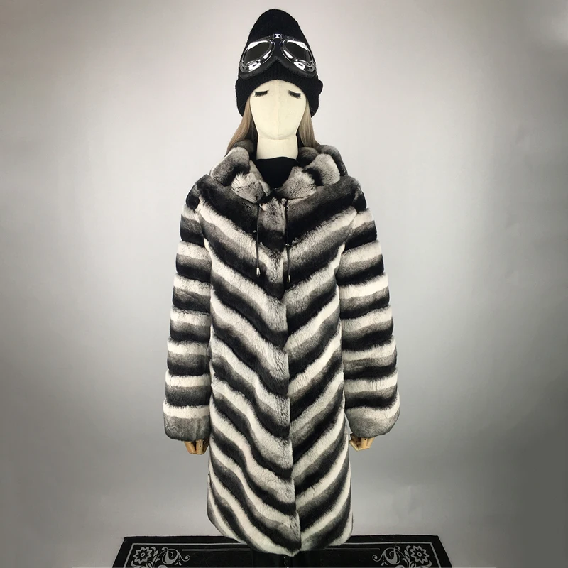 

Rex Rabbit Fur Coat With Hood Real Fur Coat Women Natural Fur Long Sleeves Thick Warm Winter Jackets Female Oversize 5XL 6XL 7XL