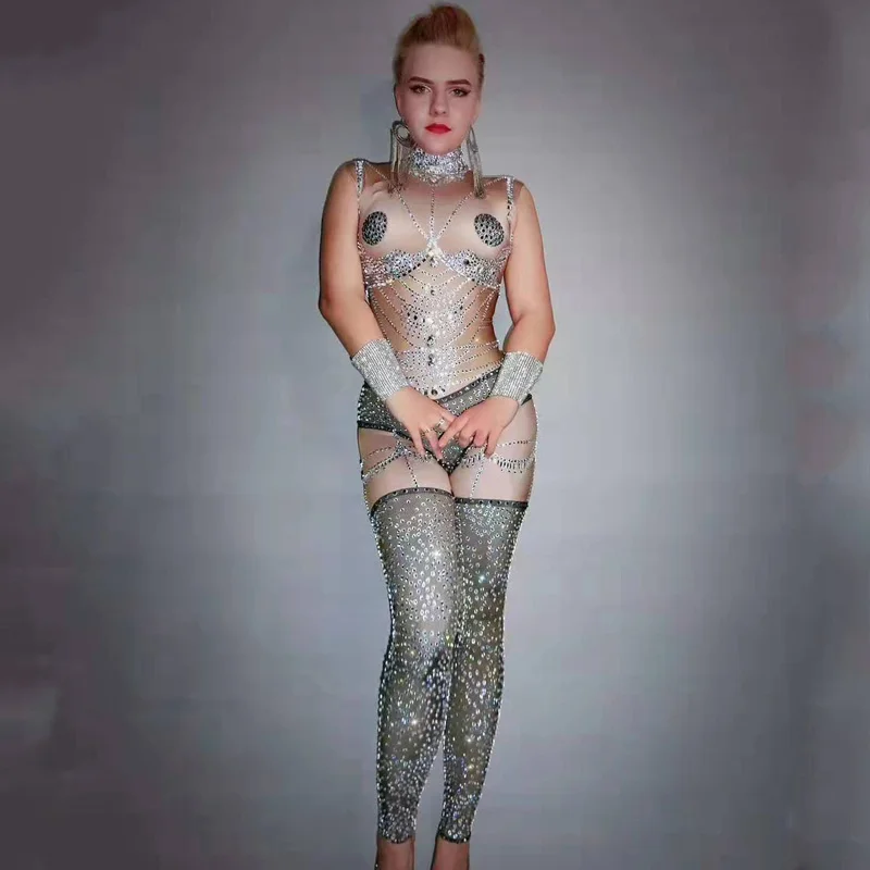 only bodysuit Женский костюм для клуба Мужской Костюм Танцора сексуальное боди со стразами растягивающийся Кристальный ГОГО сценические костюмы Фестивальная одежда DQS2770 - Цвет: only bodysuit