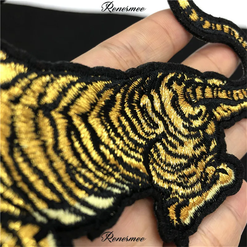 2 шт. золотистые яркие линии Тигровая вышивка тканевые наклейки джинсовая куртка