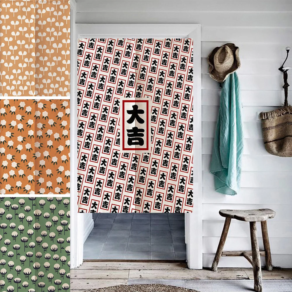 

Japanese Linen Door Curtain Geometry Decoration Fengshui Curtain Kitchen Bedroom Restaurant Noren Doorway Half Hanging Curtains