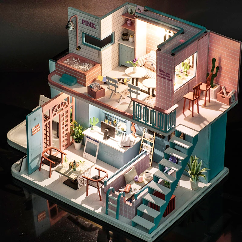 New 3D Doll Houses Diy Wooden Toy Furniture Miniaturas House Miniature Dollhouse Toys For Children Grownups Christmas Gift | Игрушки и