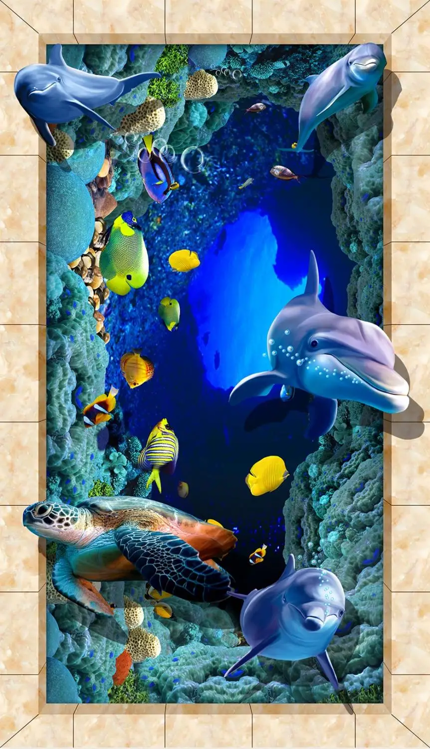 Самоклеящаяся Настенная роспись для пола с изображением океана мира дельфина