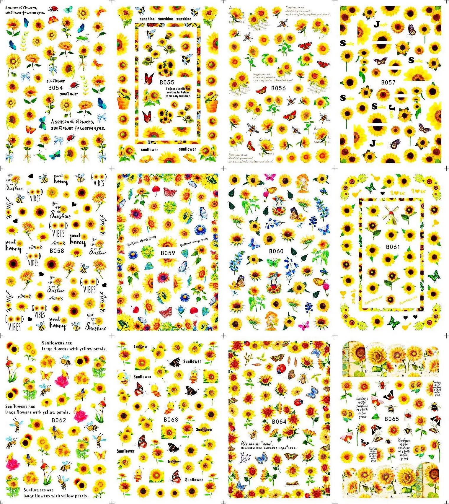 

12 sheets Nail art design manicure nail foils self adhesive sun flower butterfly spring nail art sticker XF012