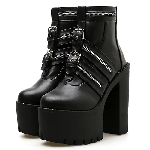 black shoes Gdgydh/ботильоны на очень высоком каблуке; пикантная обувь на молнии; готическая Черная кожа; обувь для вечеринок на платформе; женская обувь для ночного клуба - Цвет: black shoes