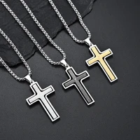 european and american retro style rotatable stainless steel personalized cross pendant necklace