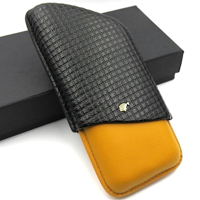 COHIBA Black&ampYellow Leather Cigar Case 3 Cigars Tube Humidor Checked Design Travel Cases | Дом и сад