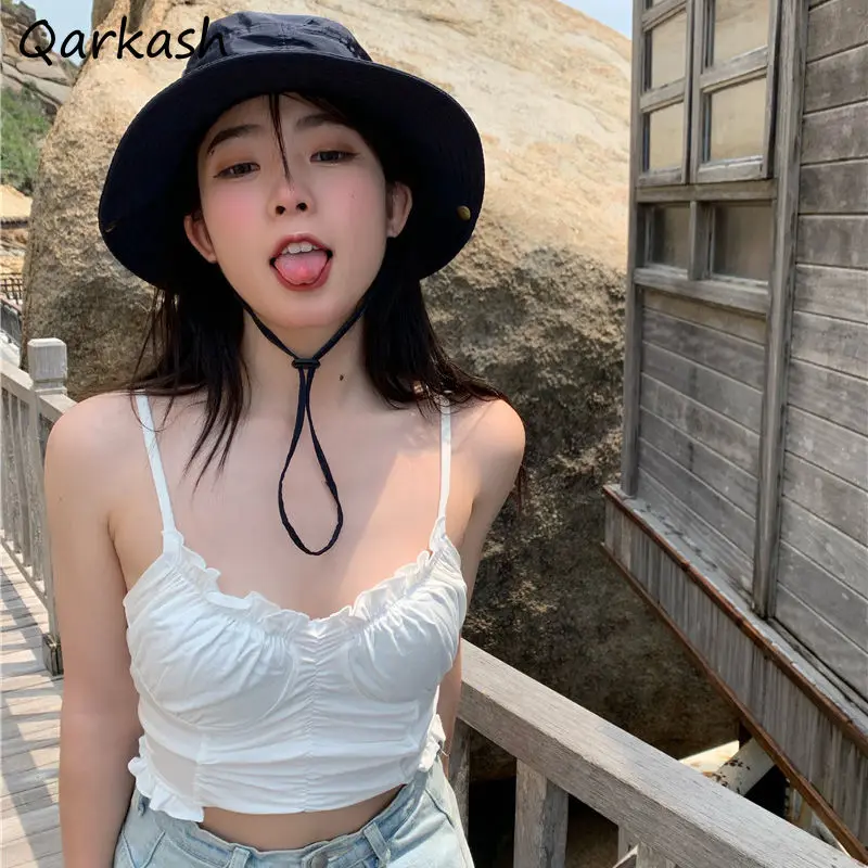 

Camisole Women Solid Cropped Slim Girls All-match Sexy Tops Beach Leisure Summer Daily Soft Classy Popular Trendy Ins Casual New