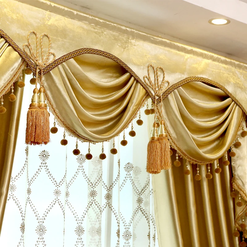 Custom curtains simple European luxury solid gold color super soft cashmere cloth blackout curtain tulle valance | Дом и сад