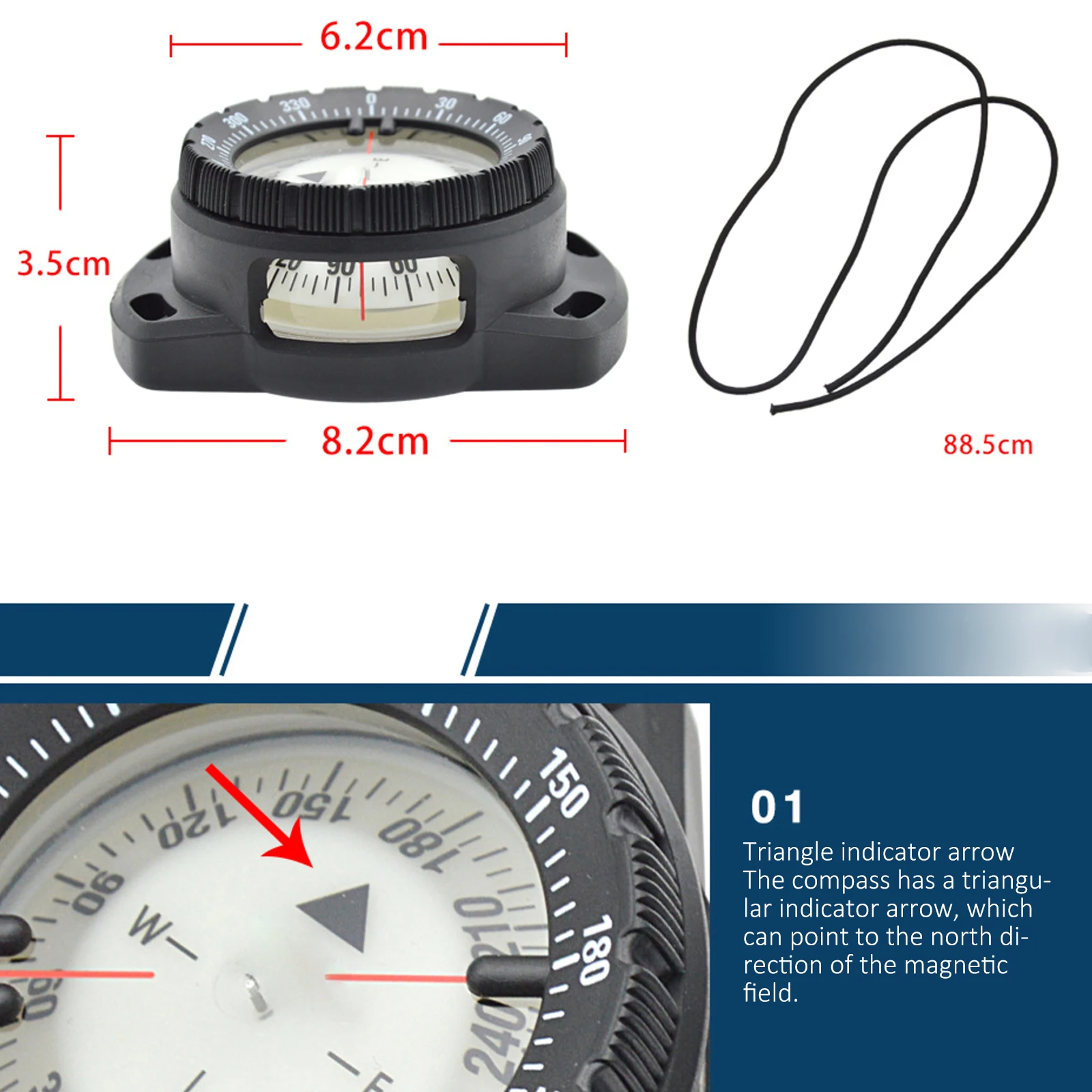 

Bungee Cord Compass Underwater 50m Diving Professional Waterproof Navigator Scuba Luminous Compass for Swimming Diving