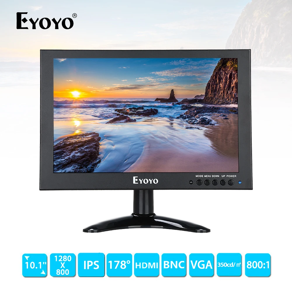 

EYOYO EM10E 10" IPS LED Screen HD 1280*800 LCD Monitor With VGA AV HDMI PC Display for Home CCTV Camera DVD FPV