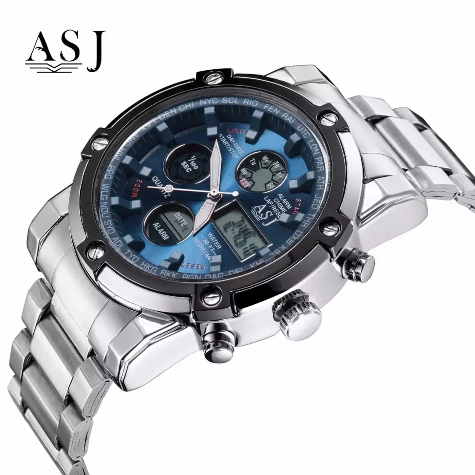 Men Sport Watches ASJ Watch 50m Waterproof Clock Army Stainless Steel Digital Male Outdoor Swim Military Relogio |
