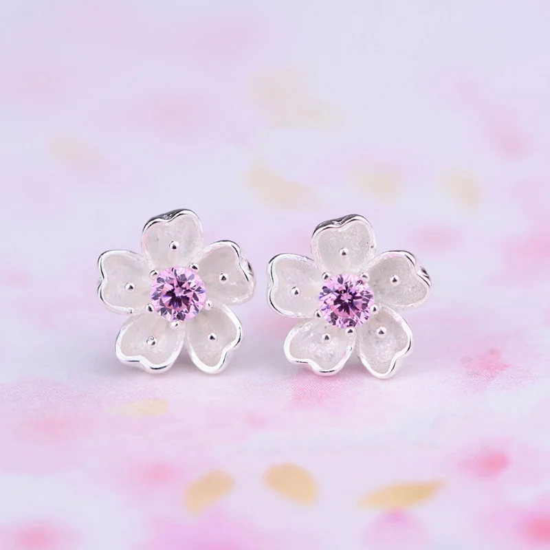 

New Fashion Elegant Zircon Cherry Blossom Stud Earring for Women Small Fresh Jewelry