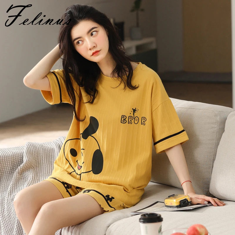 

Felinus летние женские пижамы простые хлопковые пижамы с коротким рукавом шорты одежда для сна Милая Домашняя одежда с рисунком из мультфильма...