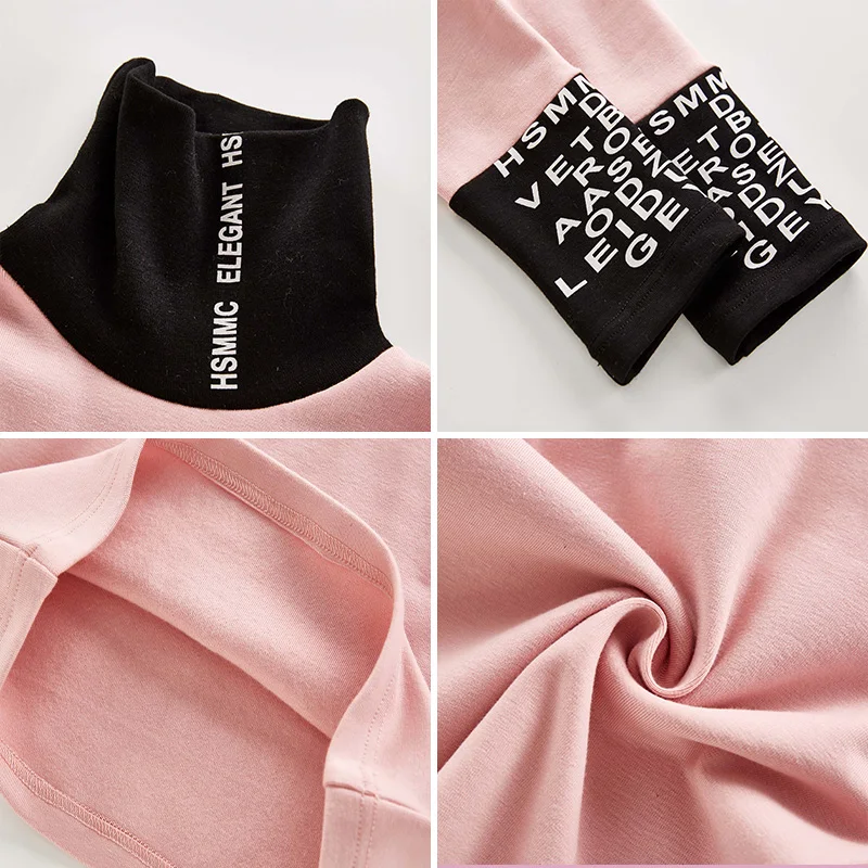 Базовая Осенняя футболка с высоким воротом и принтом в виде букв для девочек 2020