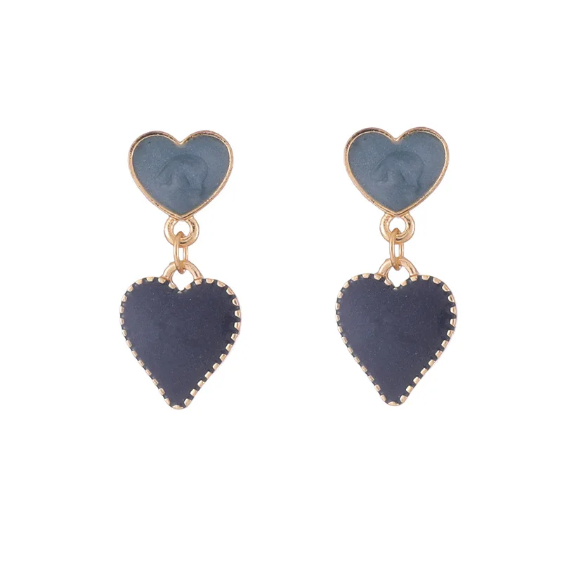 

2020 Fashion Simple Cute Enamel Double Heart Drop Earrings for Women Clip On Earrings No Pierced Non Piercing Ear Jewelry
