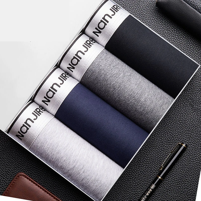 4PCS/lot Underwear Man Men Solid Modal Fiber Breathable Comfortable Boxers Shorts Black Underpants Male Panties Gay