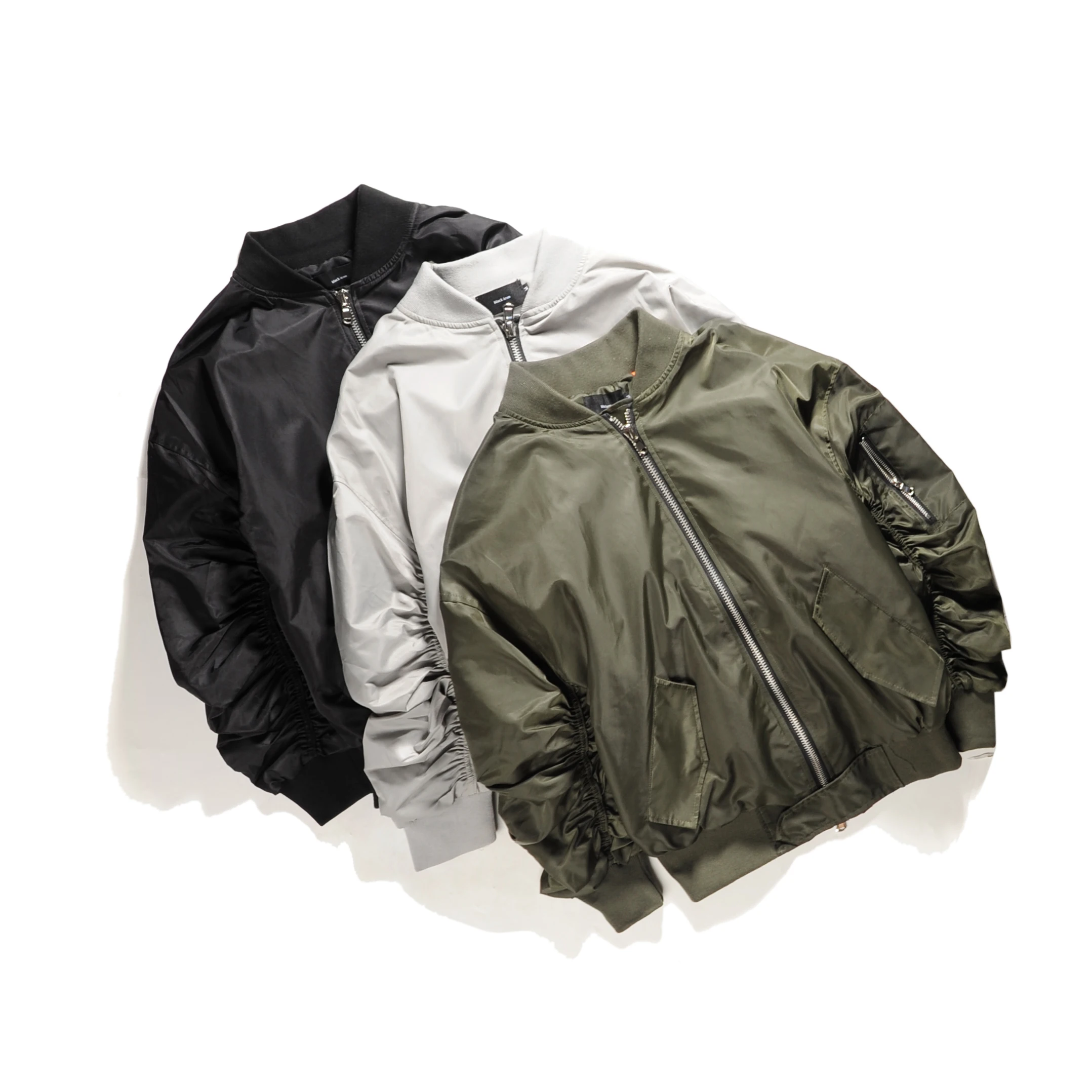 Ветровка с плиссированными рукавами черная зеленая военная куртка MA1