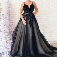 sexy prom party dresses spaghetti straps a line appplique tulle formal evening prom gown for woman open back vestidos de gala