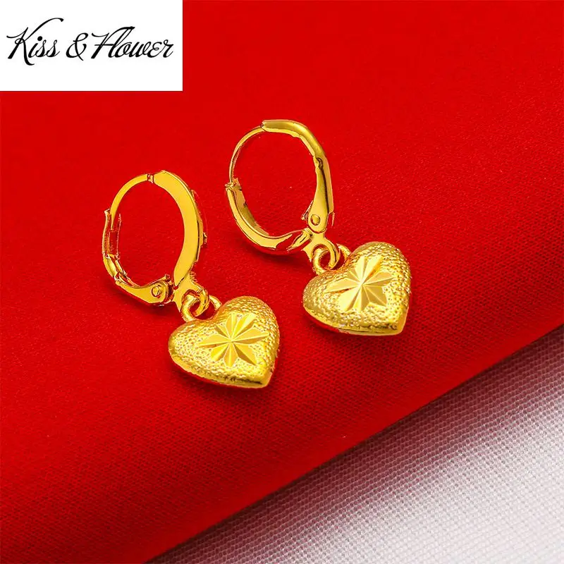 

KISS&FLOWER ER44 2022 Fine Jewelry Wholesale Fashion Woman Birthday Wedding Gift Heart Round Exquisite 24KT Gold Drop Earings