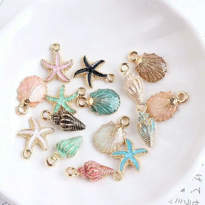 13Pcs Colored Mixed Милый ракушками Sea Shell Подвески океан Стиль анклет(браслет на ногу браслет Цепочки и ожерелья ювелирных украшений Hand-Made Craft аксессуары 10/13 шт - Окраска металла: 13Pcs Colored Mixed