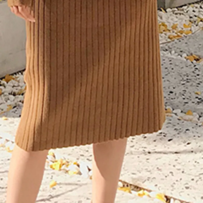 

Autumn And Winter 2021 Casual O-neck Long Sleeve Knitted Dresses Korean Fashion Drawstring Pleated Sweater Robe Vestido De Mujer