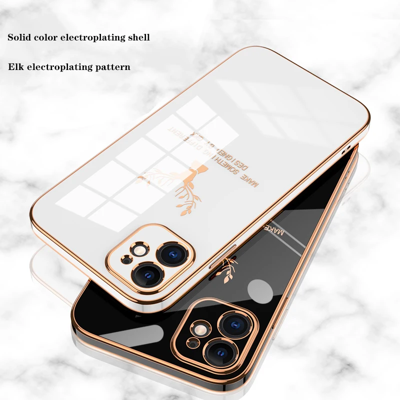 

Luxury Straight Edge Electroplating Elk Phone Case, Suitable For iPhone 12 11 Pro Max SE XSmax XR X 8 7 Plus Silicone Back Cover