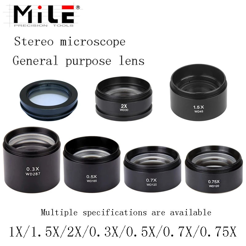 

WD30 WD165 WD120 0.3X 0.5X 0.7X 0.75X 1X 1.5X 2X Trinocular Microscope Stereo Microscope Auxiliary Objective Lens Barlow Lens