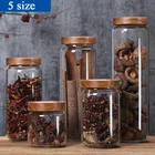 Контейнер для хранения пищевых продуктов, деревянная крышка, герметичные стеклянные банки, кухонные контейнеры для зерен, чая, кофе, конфет