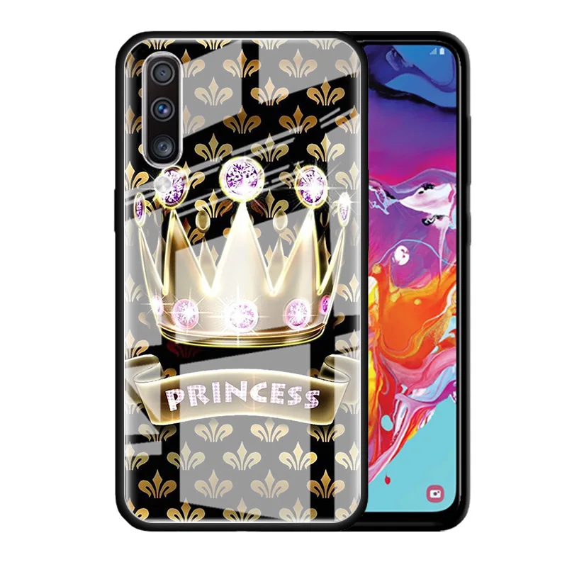 

Diamond Crown Printing Glass Case For Samsung Galaxy A51 A50 A70 M51 A72 A71 5G A40 A30 A10 M31 Tempered Mobile Phone Covers