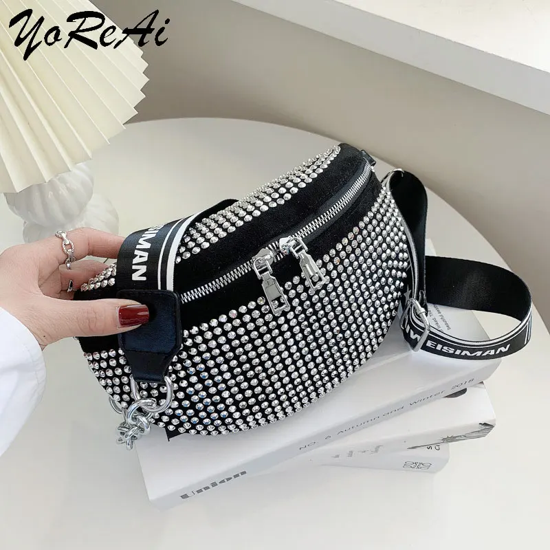 

Korea Lady Luxury Handbag Women Phone Chest Bag Designer 2021 New PU Diamond Packs Shoulder Bags Chain Crossbody Waist Belt Pack