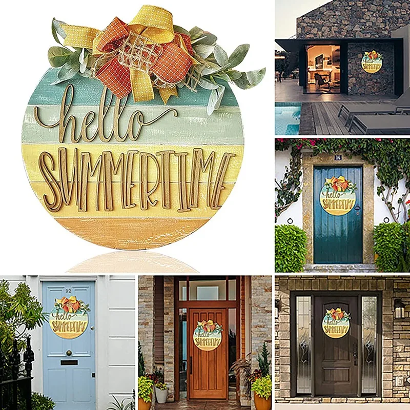 

Summer Welcome Door Hanger, Wood Welcome Sign Rustic Front Door Hanging Plaque,Window Hanging Wreath Summer Home Decor