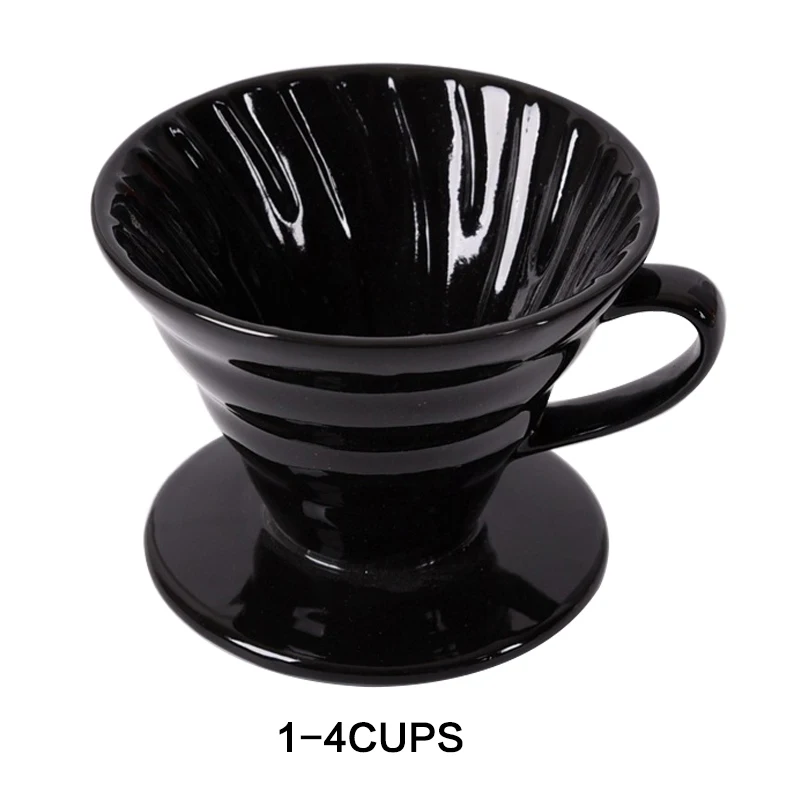 V60 стильная кофейная капельная чашка с фильтром, Перманентная наполняемая кофеварка с отдельной подставкой, керамическая кофейная капельница с двигателем - Цвет: Black 1-4cup