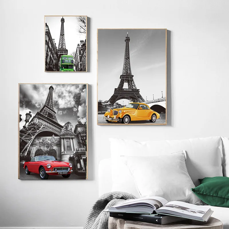 Настенный постер на холсте с изображением башни пейзажа современного автомобиля