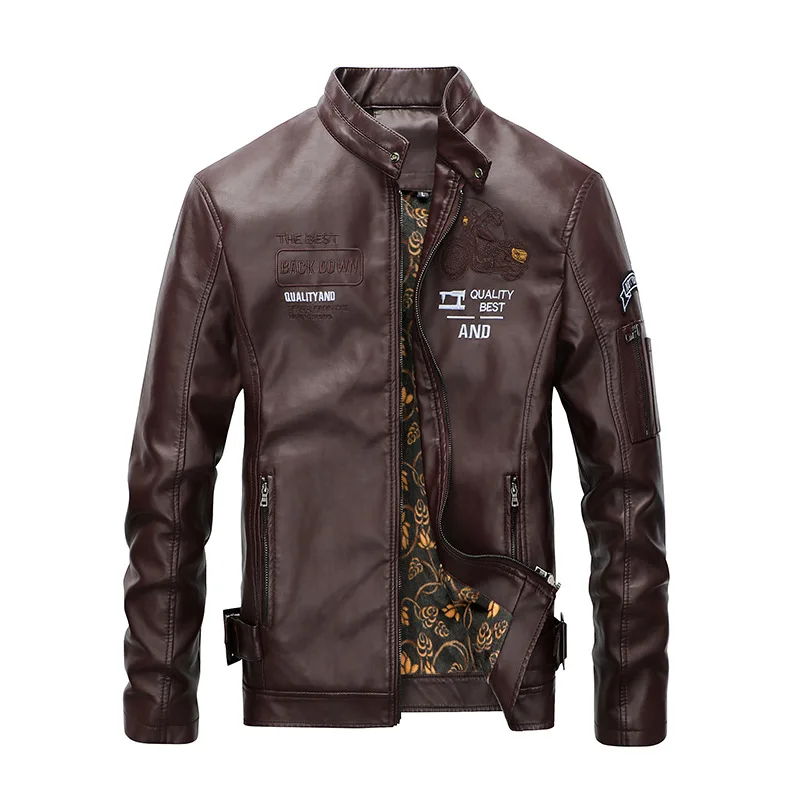 Куртка мужская из искусственной кожи винтажная мотоциклетная теплая Модная