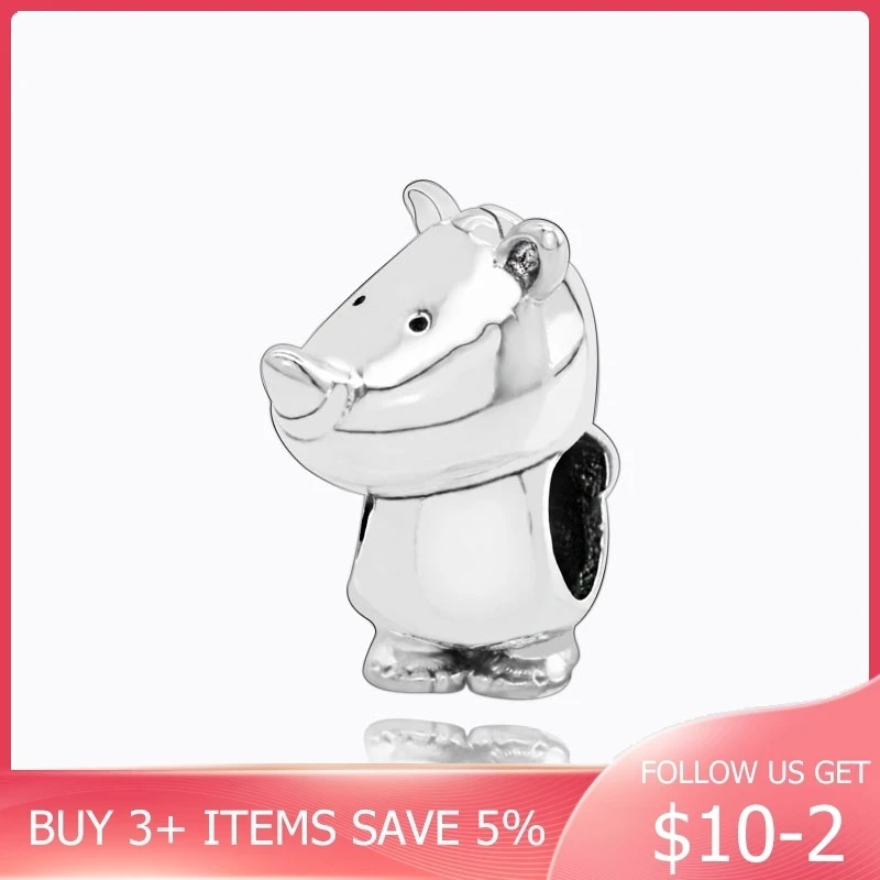 Новое поступление подвески Rino The Rhinoceros подходят к оригинальным браслетам женское