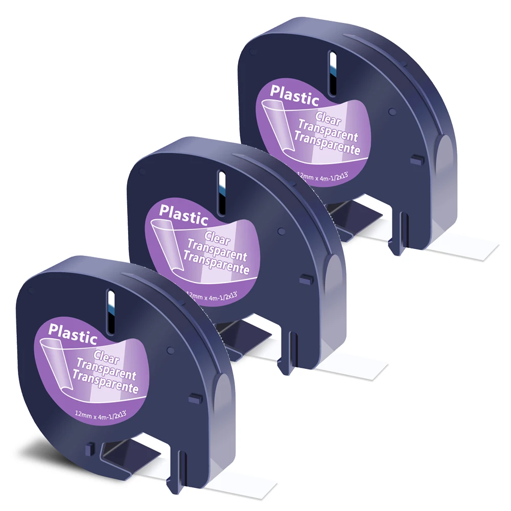 3PK для Dymo LetraTag LT 100H QX50 пластиковая Φ 16952 черная на прозрачной ленте 12 мм x 4 м