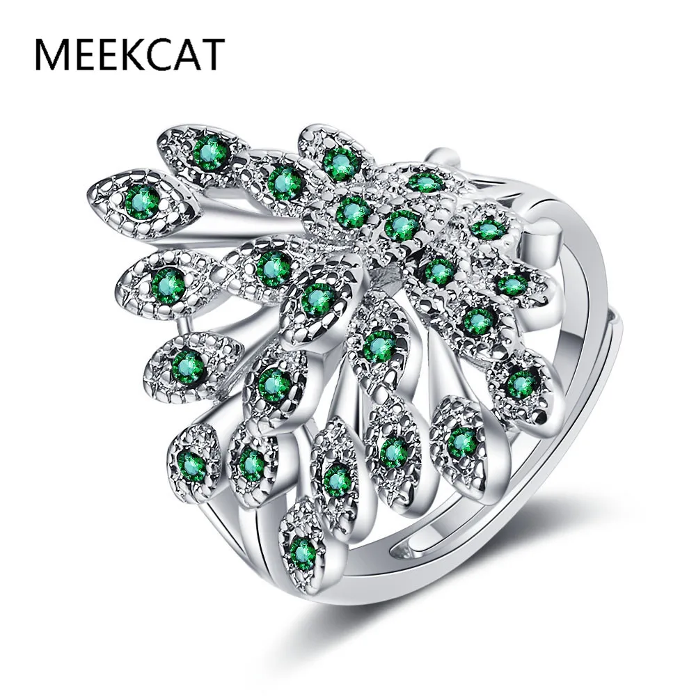 

MEEKCAT 925 Sterling Silver Wedding Rings for Women Trendy Elegant Charming Sweet Sparkling Zircon Peacock Design Bride Jewelry