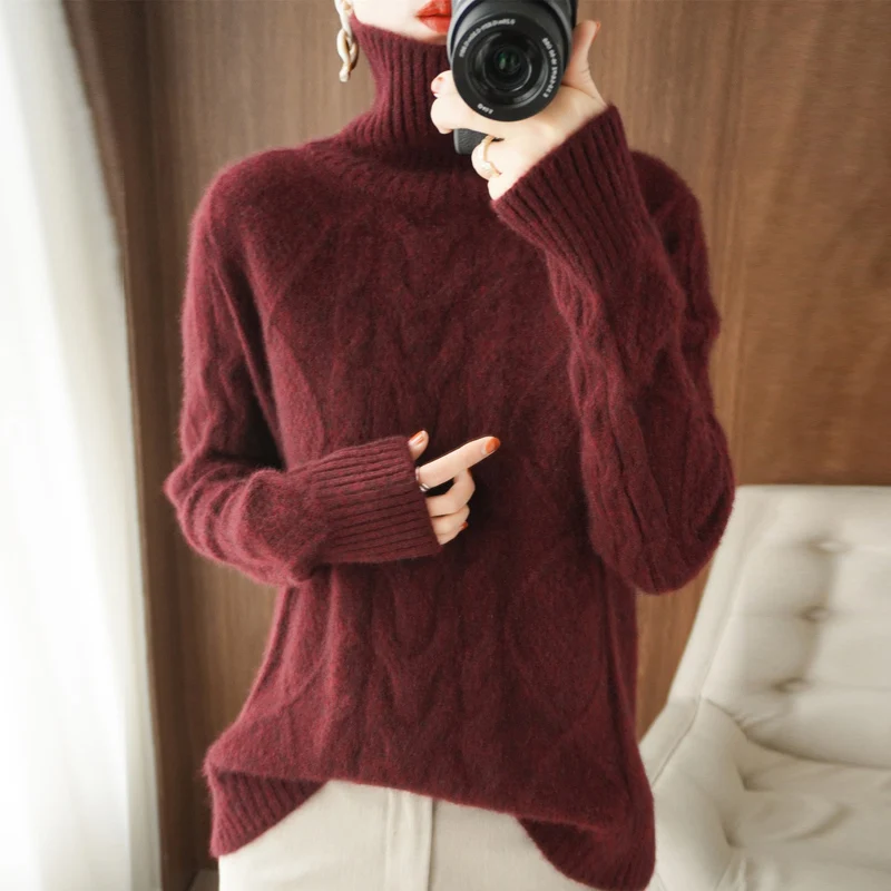 

Lafarvie Autumn Winter Turtleneck Knitted Wool Sweater Women Tops Thick Loose Warm Female Pullover Jumper Clothe Oversizd Sweter