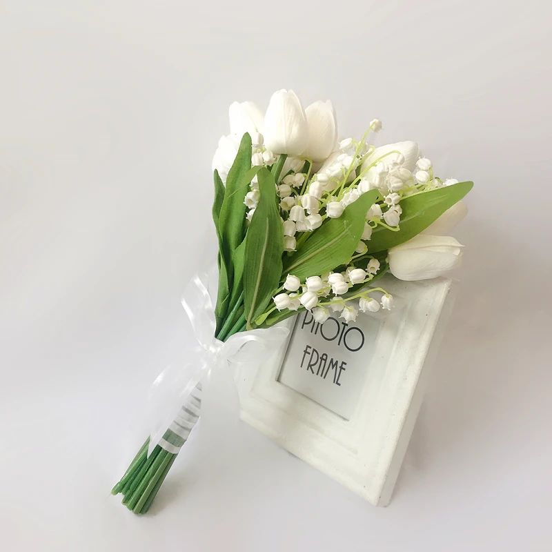 

Fake White Tulip Bride Wedding Bouquest Holding Flowers Photo Props Home Decro Artificial Flowers