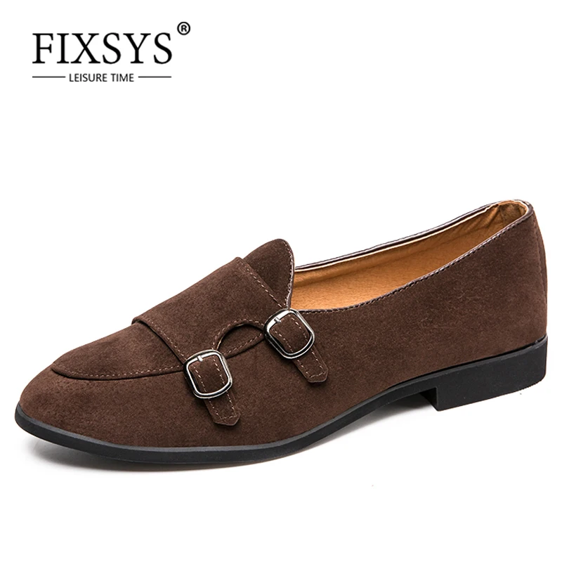 

FIXSYS Fashion Men Loafers Retro Double Monk Strap Shoes Breathable Slip-on Formal Shoe Lightweight Oxfords Wedding Office Shoes