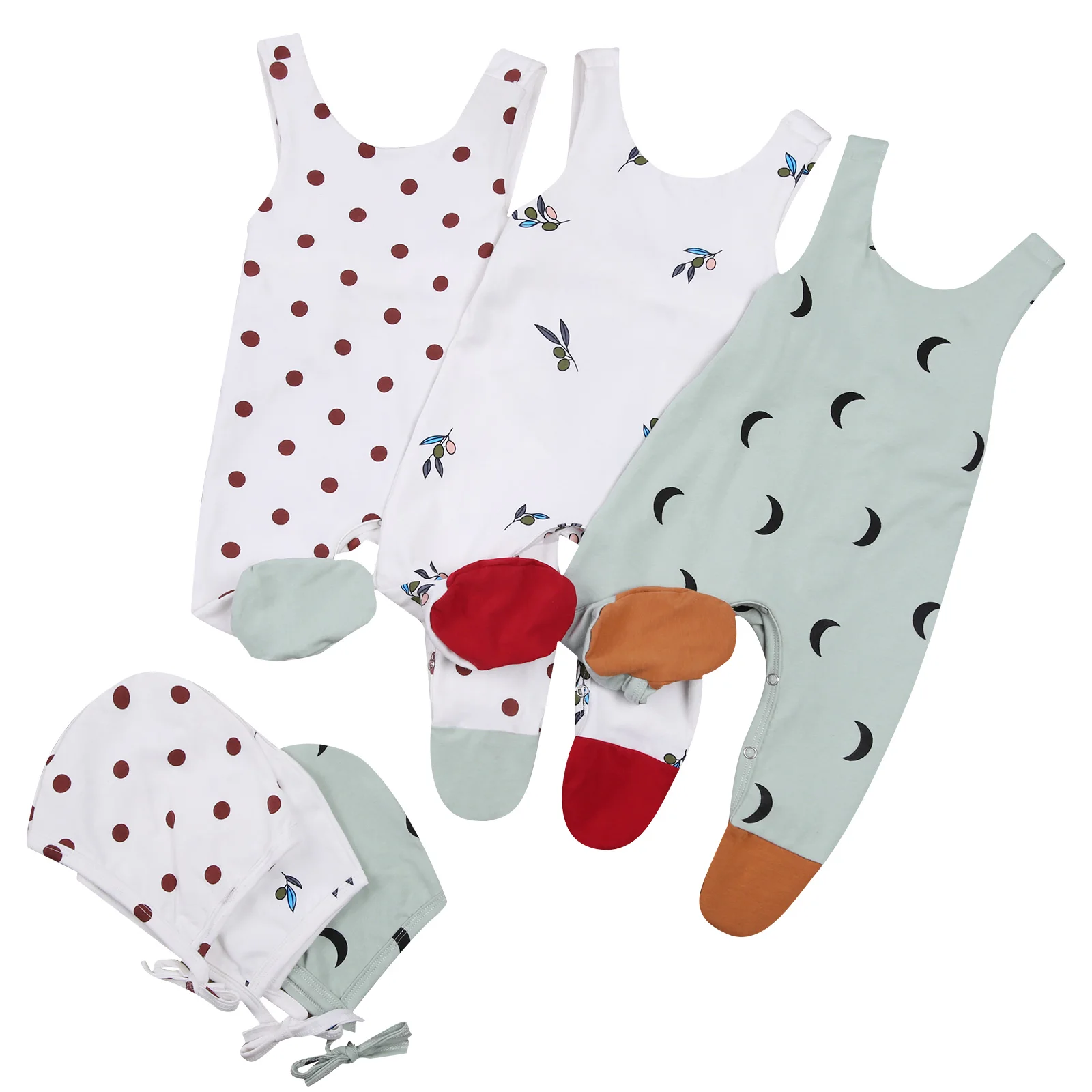 

0-12M Casual Infant Baby Boy Girl Romper+Hat Dot/Moon/Floral Print Sleeevless Summer Jumpsuit Playsuit 2pcs Cotton Outfit