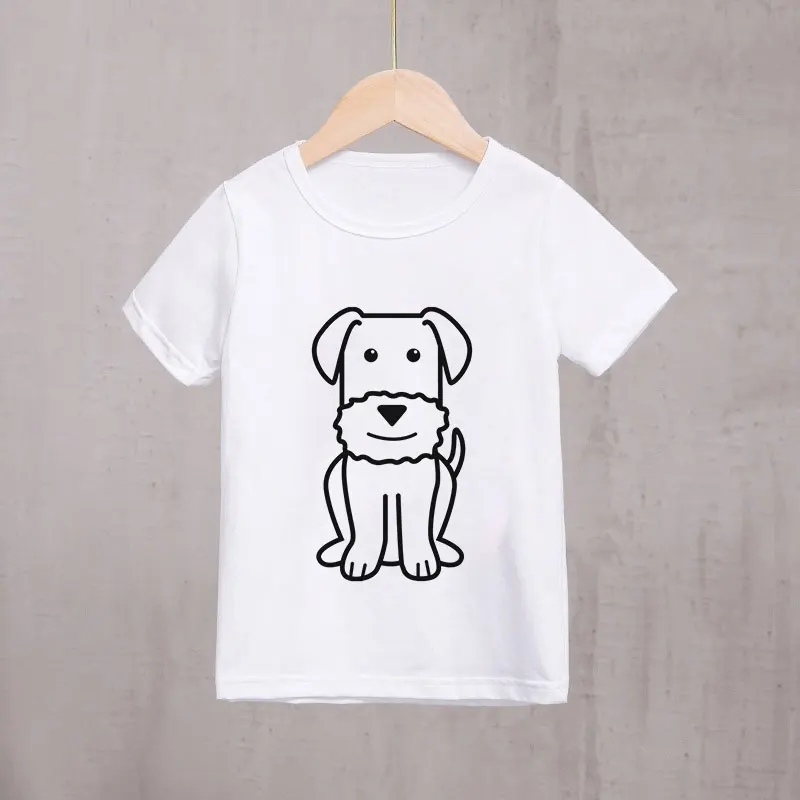 Фото Детская летняя футболка с принтом собаки белая круглым вырезом для мальчиков и