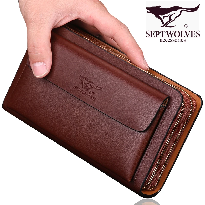 Модная брендовая мужская сумка Septwolves из спилка вместительные деловые мужские