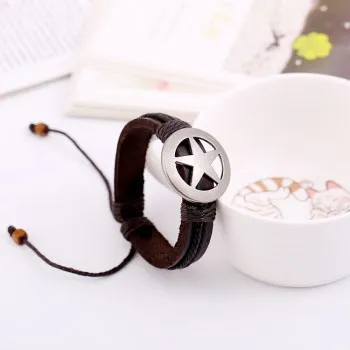 

punk style cowhide bracelet, high-quality long-term supply, alloy five-pointed star vintage leather bracelet B01602