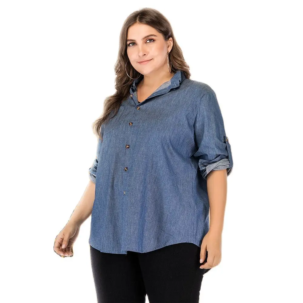 

Women Jacket 2021 Oversize Denim Washed Blue Jeans Turndown Collar Loose Fashion Long Sleeved Blouse Denim Jacket