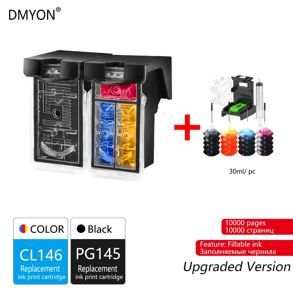 DMYON PG145XL CL146XL многоразовые картриджи, совместимые с Canon PG145 CL146 Pixma MG2410 2510 IP2900 - Цвет: Black and Tri-color