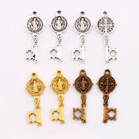 saint benedict medal cross key charms pendants jewelry l1640 25pcs 12 5x32 7mm zinc alloy tibetan silver